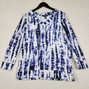 Ellen Tracy Shirt Womens‎ Small Blue Tie Dye Long Sleeve V Neck Pullover